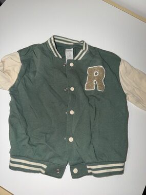 H&M Sage Green and Cream Baby Varsity Jacket